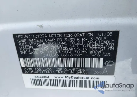 2008 Lexus Ls 460 из США, поврежденный, VIN JTHBL46F085069688